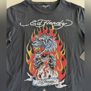 Ed Hardy Men’s Tee with Tiger and Flames